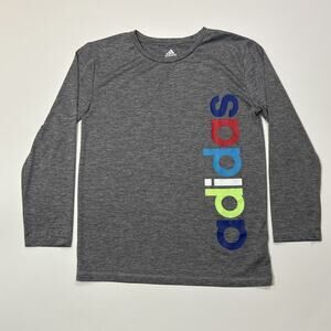 Adidas Shirt Womens Size Medium Gray Long Sleeve Activewear Spellout Logo